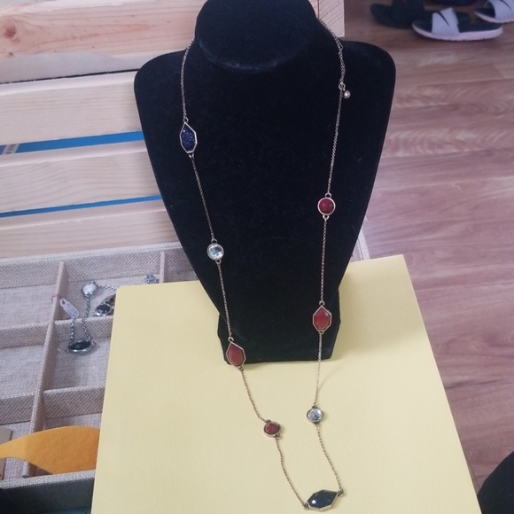 Long necklace with multi color stones Maroon, clear, blue stones Chloe and Isabe - Picture 1 of 3